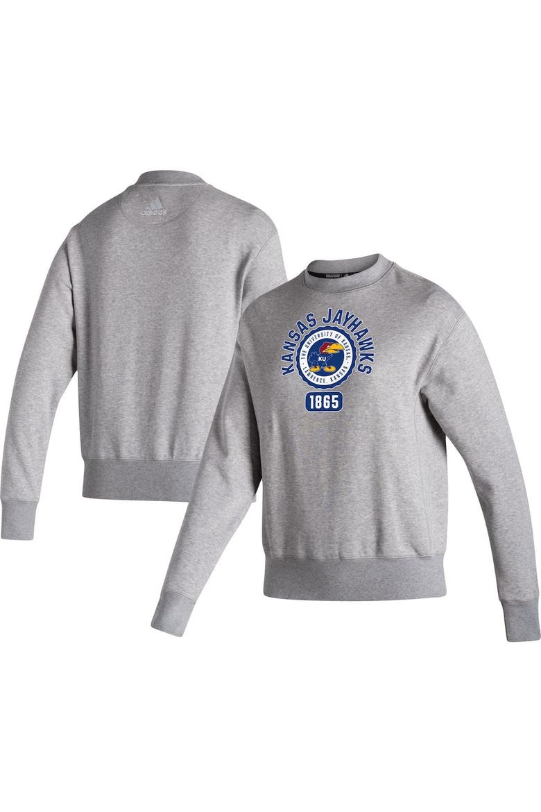 Women's adidas Heathered Gray Kansas Jayhawks Vintage Circle Pullover Sweatshirt, Main, color, Heather Gray