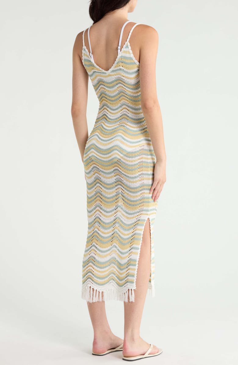 Elan Chevron Fringe Cover-Up Maxi Dress, Alternate, color, White Multi