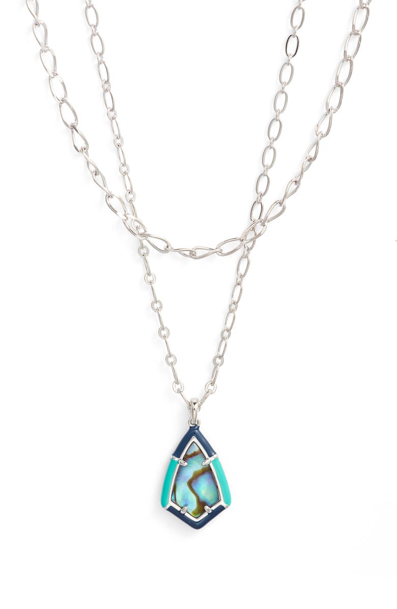 Kendra Scott Camry Layered Pendant Necklace, Main, color, Silver Abalone