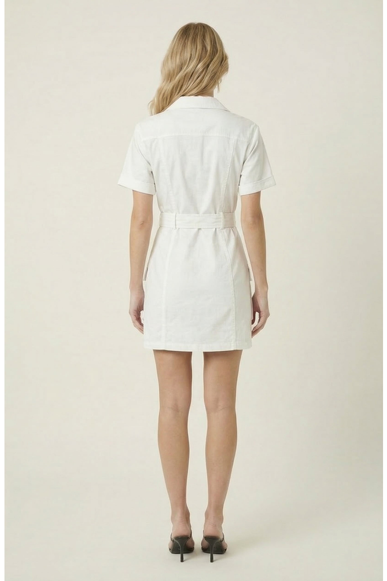 Utility Mini Dress with Lace Up Front and Belted Waist, Alternate, color, White