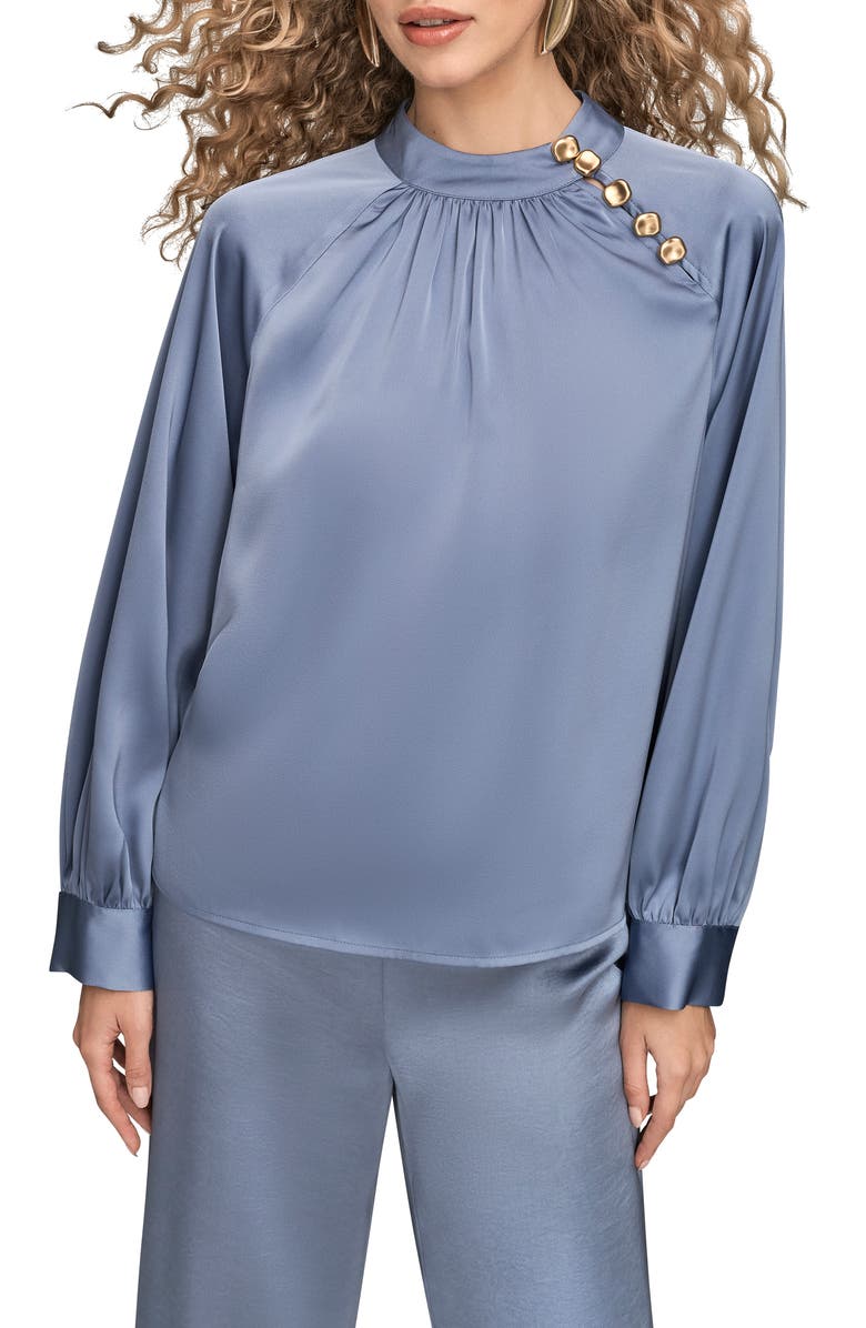 Donna Karan New York Button Detail Satin Top, Main, color, Tempest