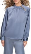 Donna Karan New York Button Detail Satin Top