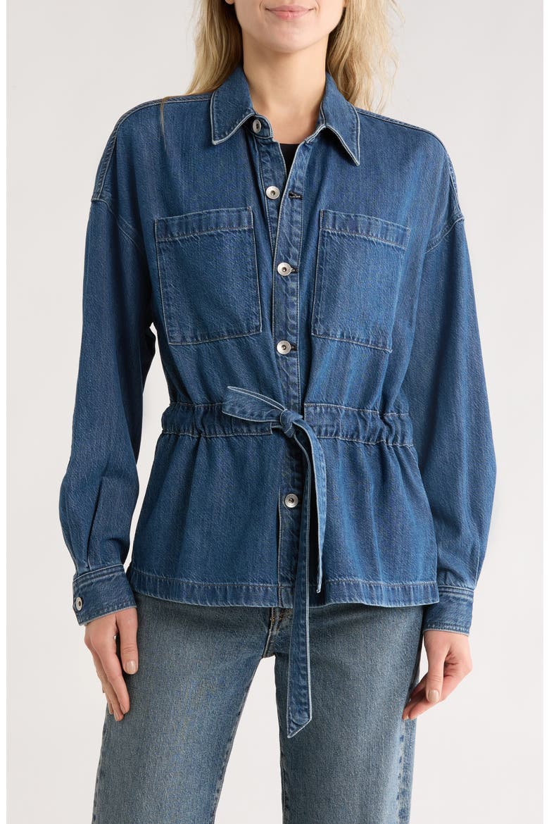 Layla Tie Waist Denim Shirt Jacket, Main, color, ACWORTH
