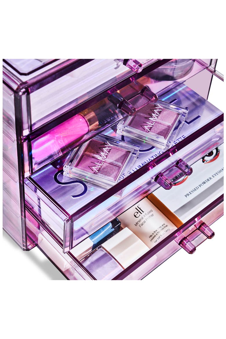 Acrylic 4 Drawer Cosmetics Makeup & Jewelry Storage Case Display, Alternate, color, PURPLE