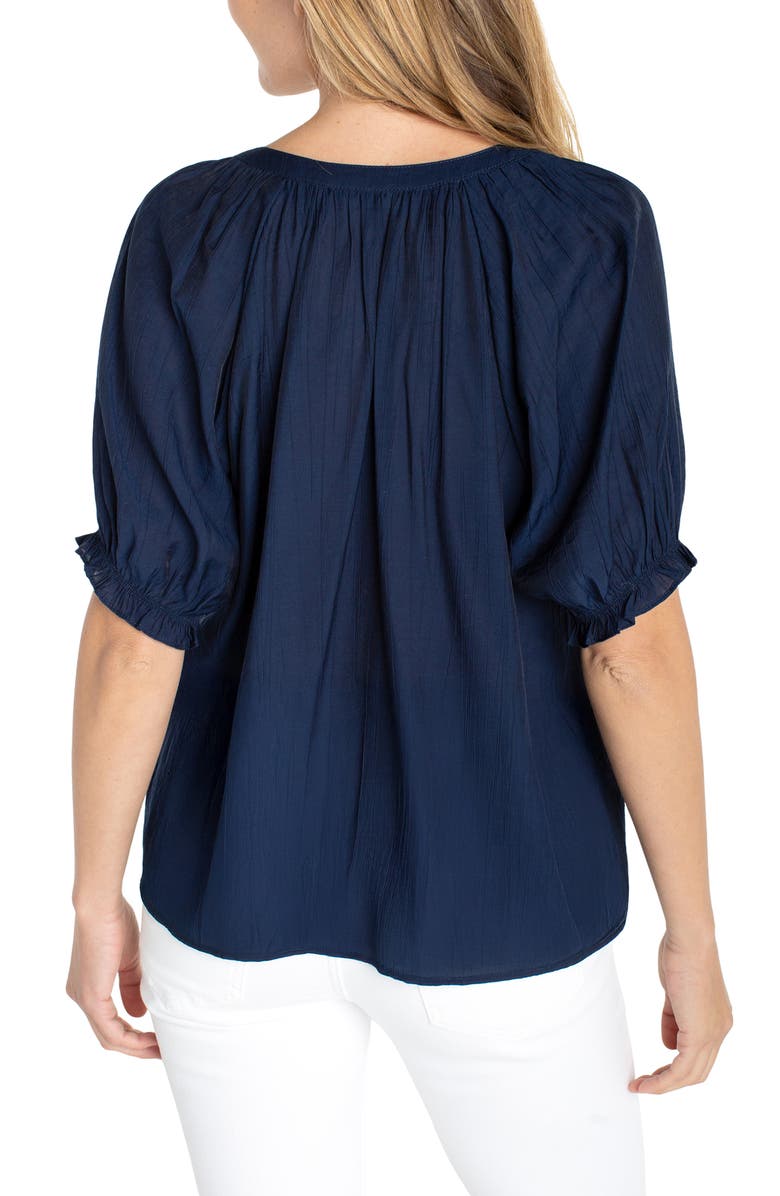 Liverpool Los Angeles Crinkled Puff Sleeve Top, Alternate, color, Navy