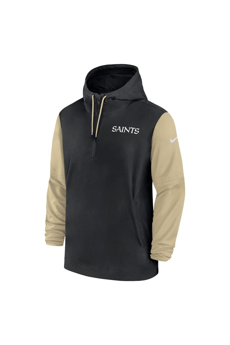 Men's Nike Black/Gold New Orleans Saints 2024/25 Sideline Pre-Game Player 1/2-Zip Hoodie Jacket, Alternate, color, Black