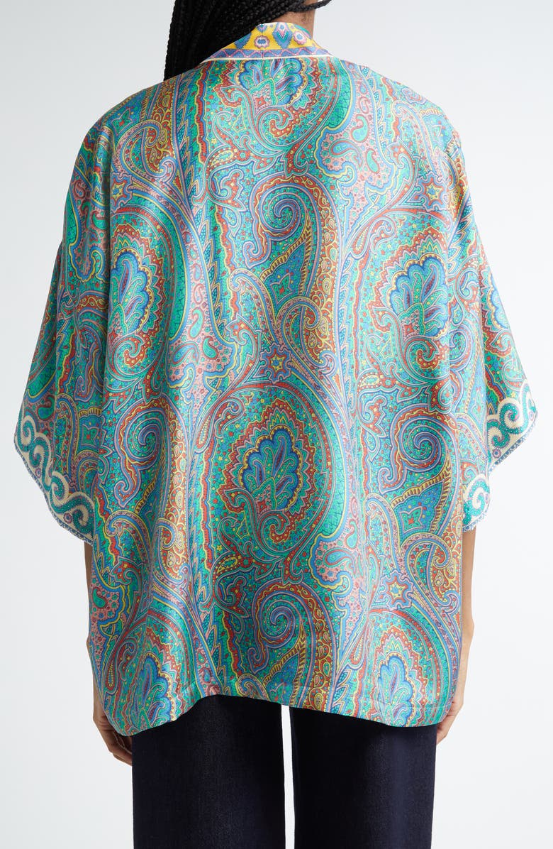 Etro Paisley Silk Cape, Main, color, Green Print