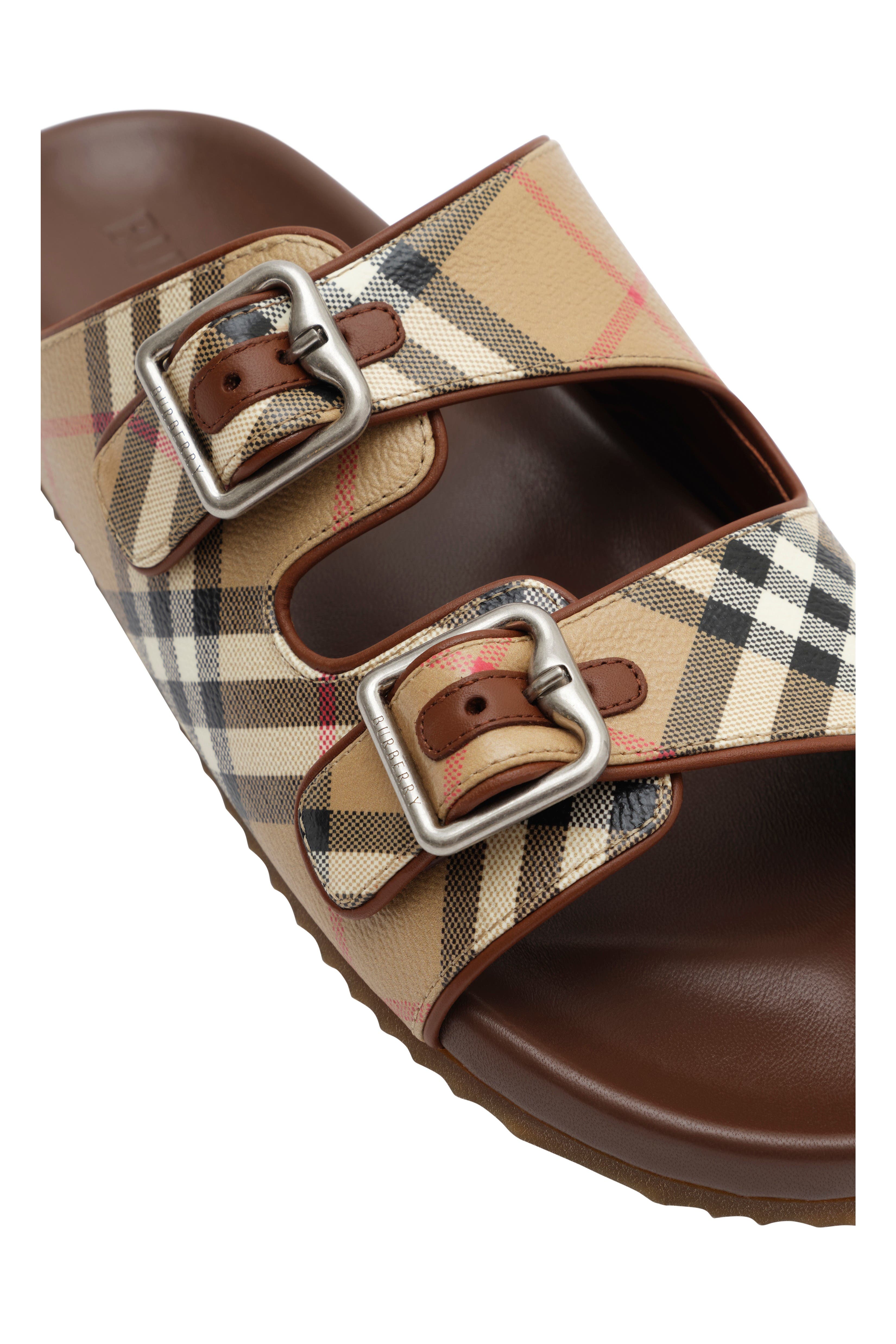 Check and Leather Urchin Sandals, Alternate, color, Archive beige