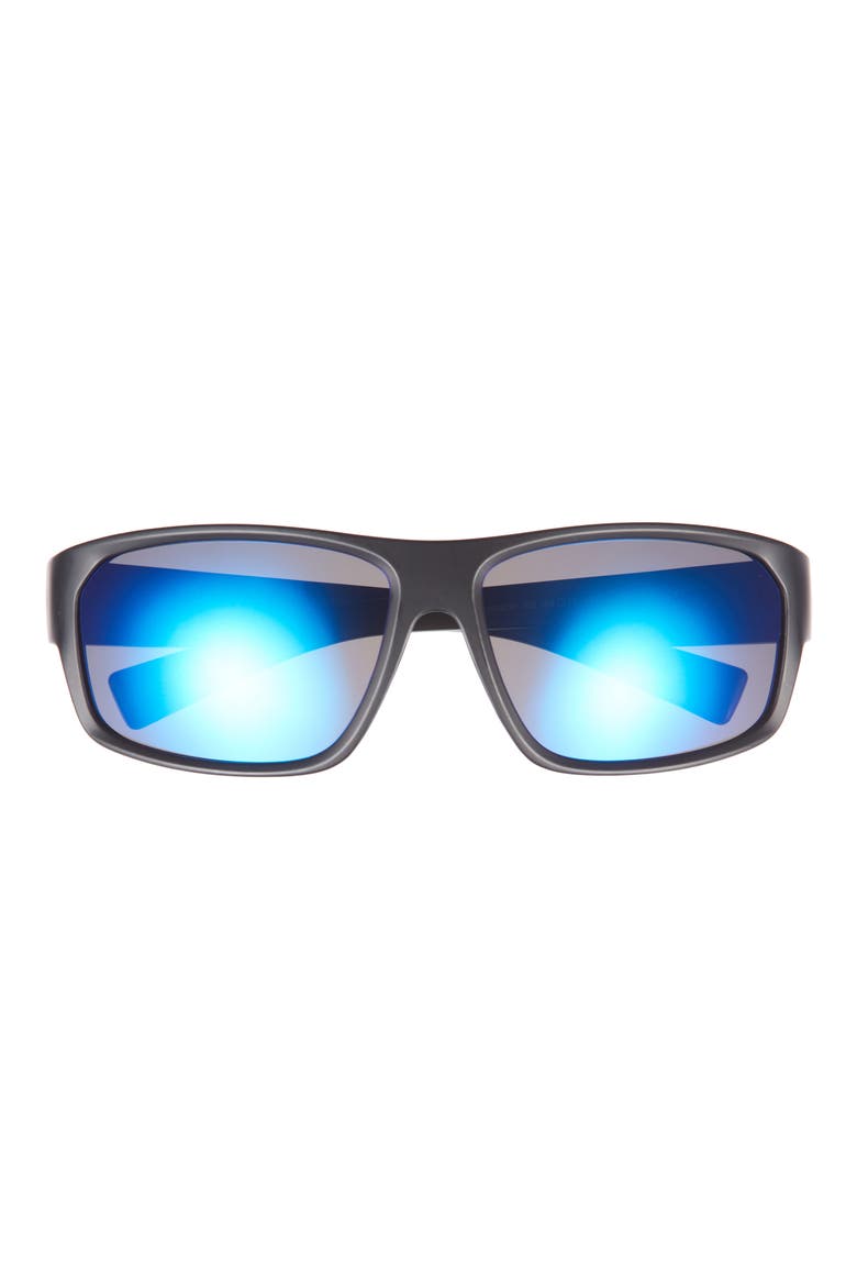 64mm Mod Wrap Polarized Sunglasses, Main, color, MATTE BLACK/ BLUE