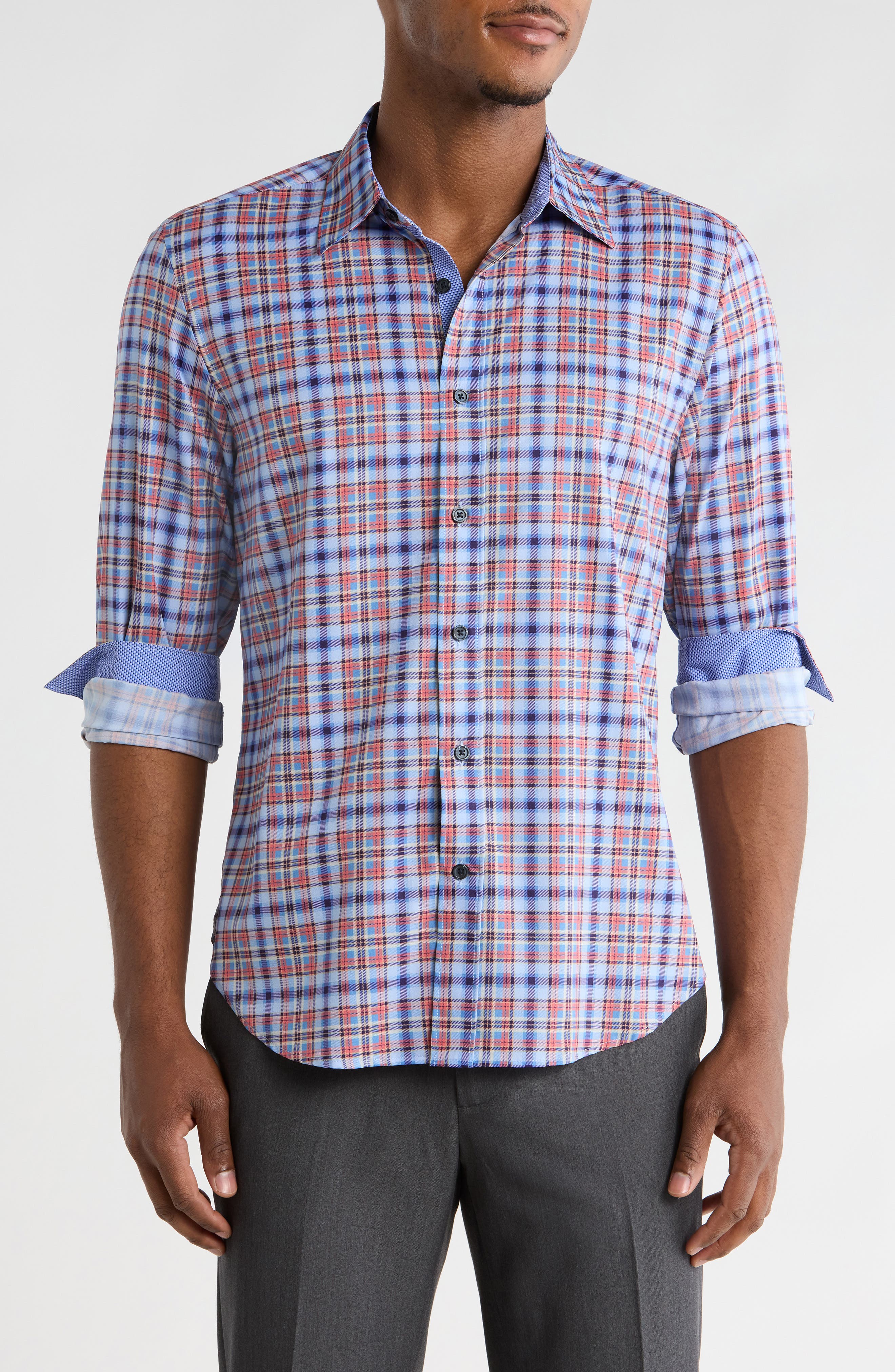 CONSTRUCT Slim Fit Plaid 4-Way Stretch Button-Up Shirt