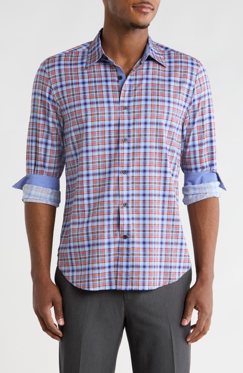 Slim Fit Plaid 4-Way Stretch Button-Up Shirt