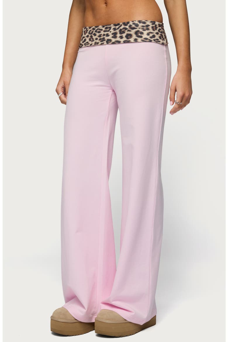 Leopard Print Foldover Waist Wide Leg Pants, Alternate, color, PINK