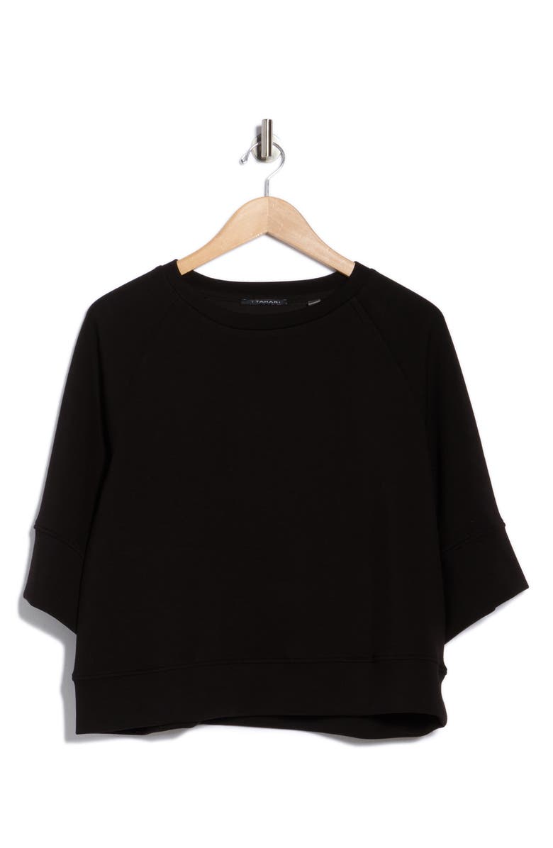 T Tahari Scuba Knit Sweatshirt, Alternate, color, Black
