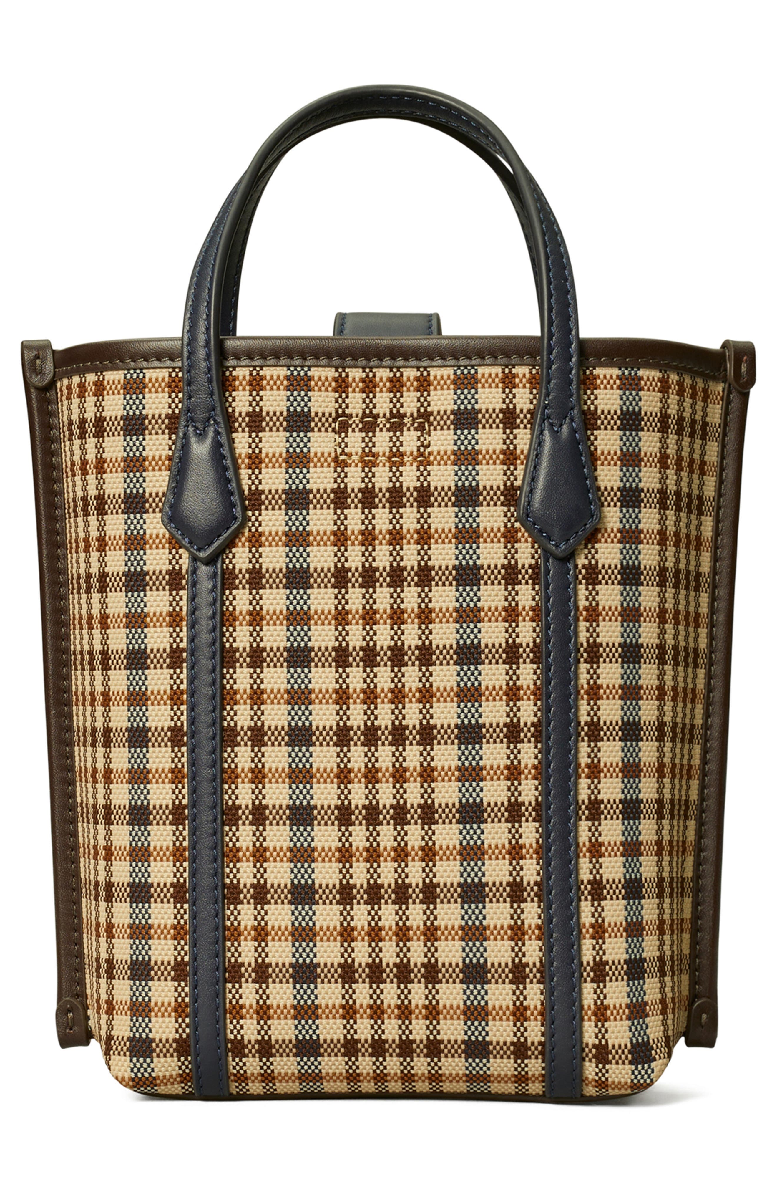 Tory Burch Mini Perry Plaid North/South Tote, Alternate, color, 