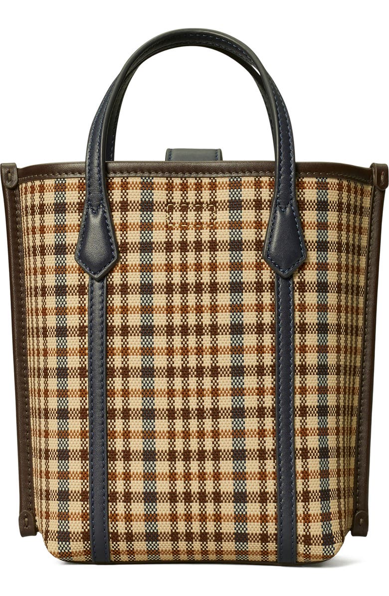 Tory Burch Mini Perry Plaid North/South Tote, Alternate, color,