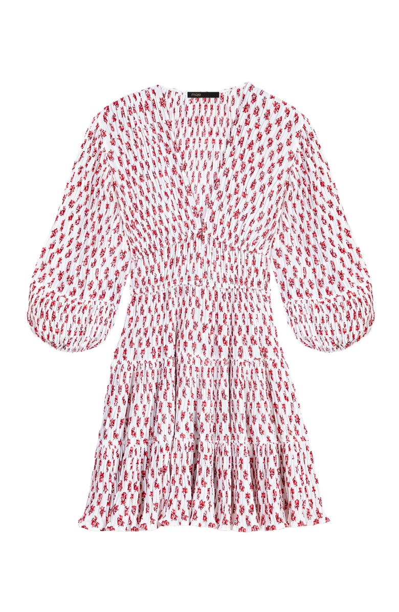maje Patterned pleated dress, Alternate, color, Red Small Flowers Print