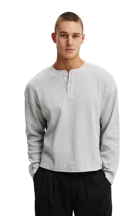 Men's Relaxed Fit Textured Henley Long Sleeve