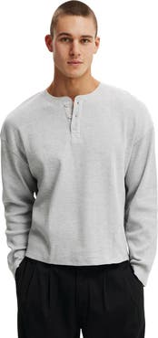 Cotton On Men's Relaxed Fit Textured Henley Long Sleeve