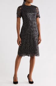 Elie Tahari Lizzy Sequin Lace Midi Dress