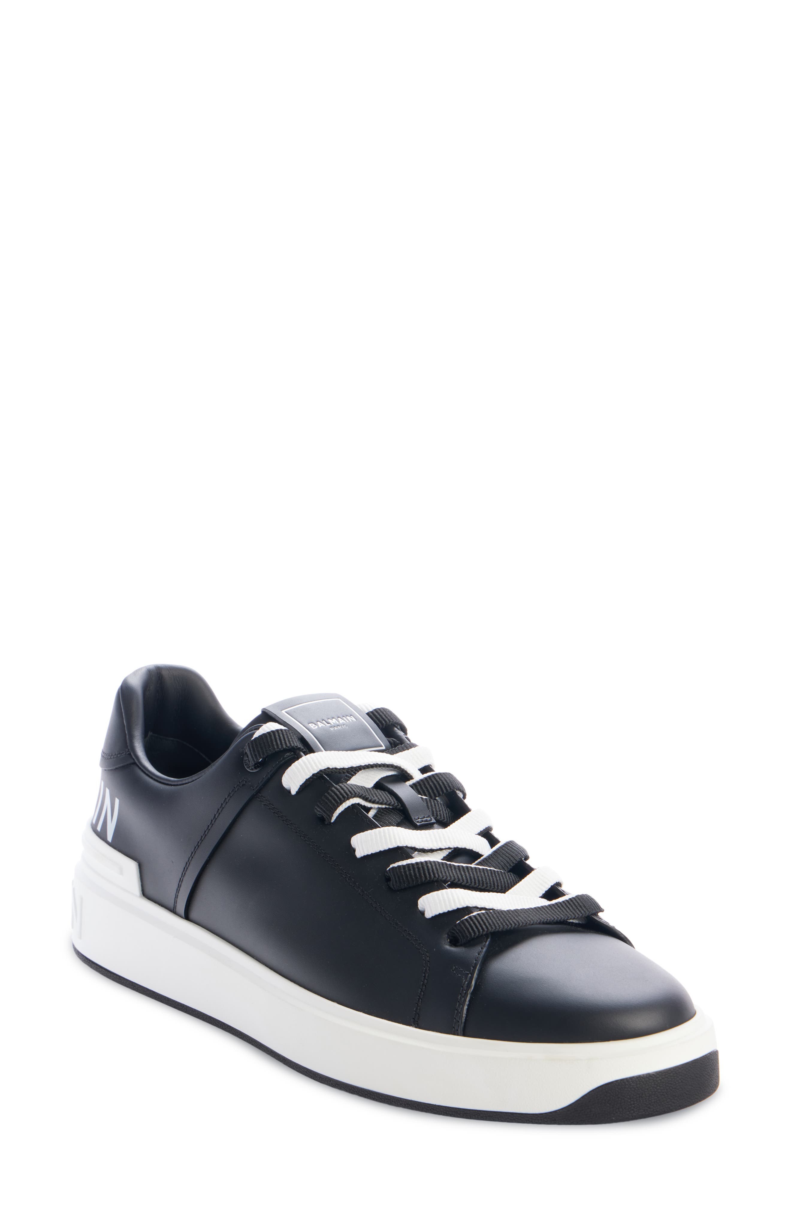 Balmain B Court Logo Calfskin Low Top Sneaker, Main, color, 