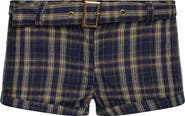 LIONESS Afterglow Plaid Belted Low Rise Shorts