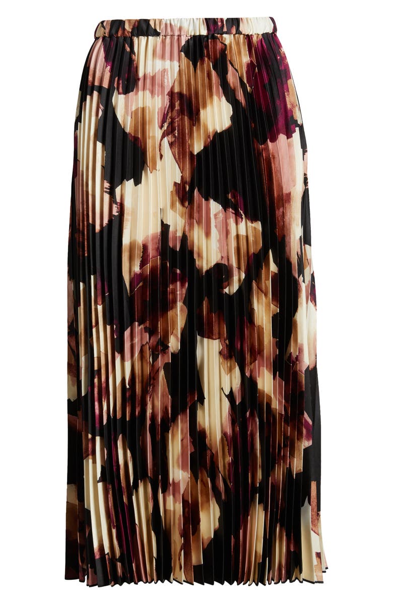 Anne Klein Pleated Pull-On Midi Skirt, Alternate, color, Anne Black Multi