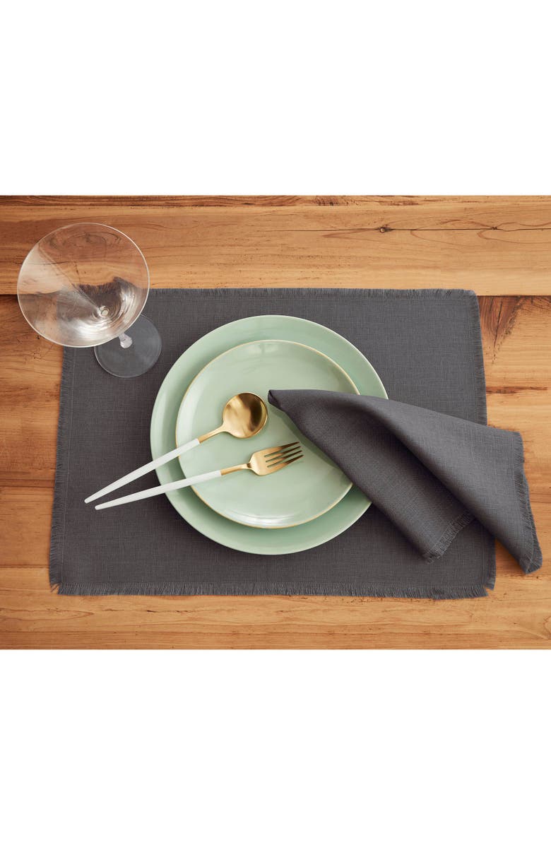 Solino Home Linen Placemats Set of 4, 14 x 19 Inch for Dining Table, Holiday and Everyday Table Decor - Fringe, Alternate, color, Charcoal