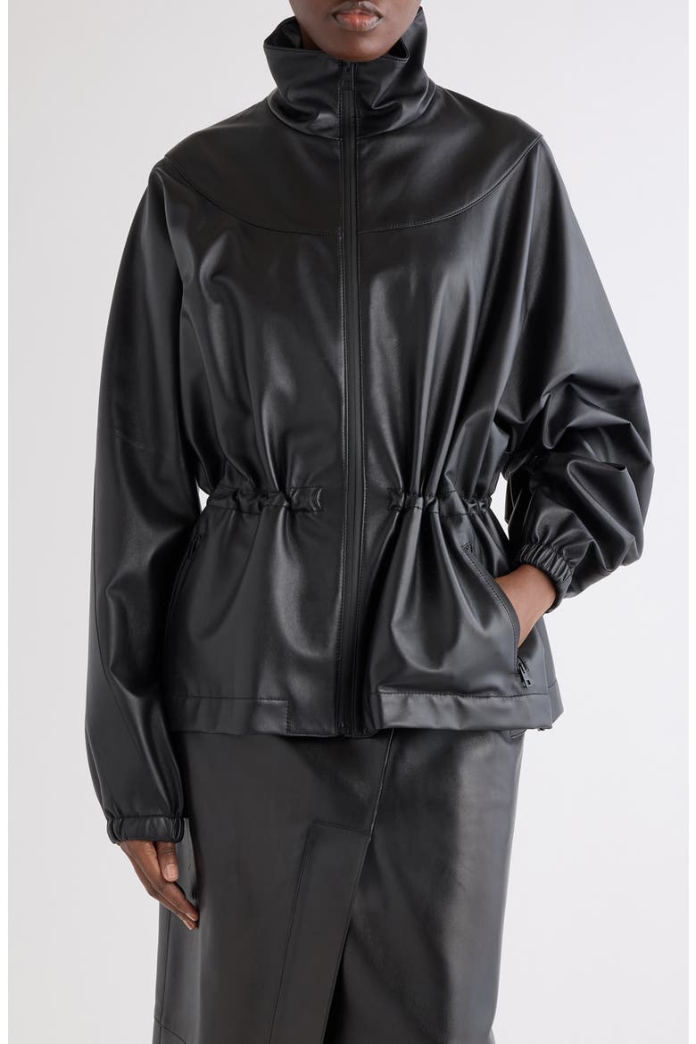 Gathered Leather Jacket, Main, color, BLACK