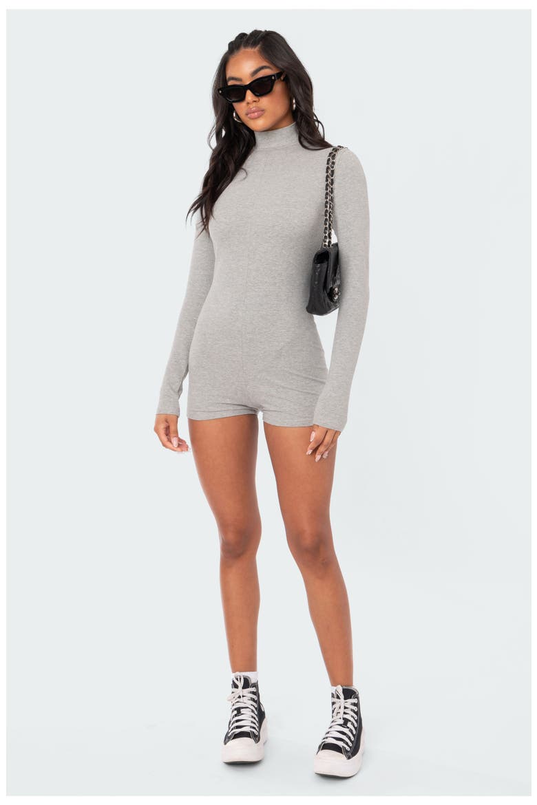 Liliana Long Sleeve Romper, Alternate, color, GREY MELANGE
