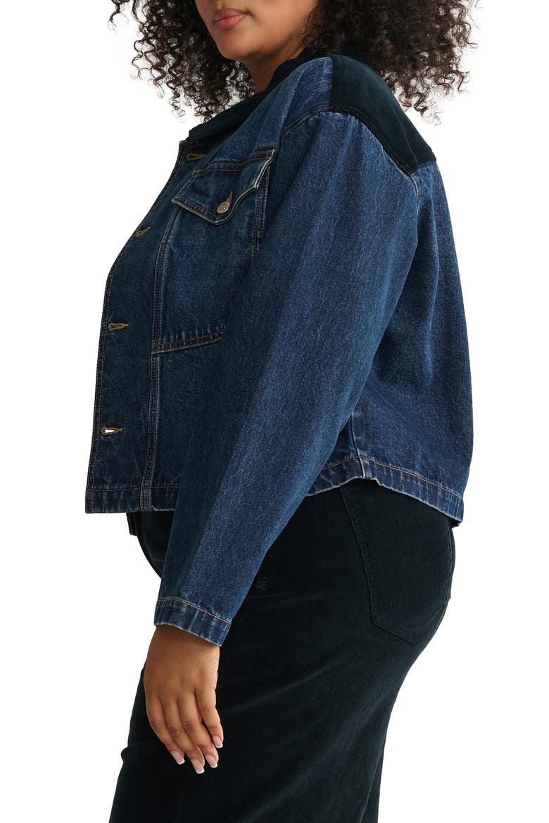 AVL Crop Denim Jacket with Corduroy Collar, Alternate, color, MERCER