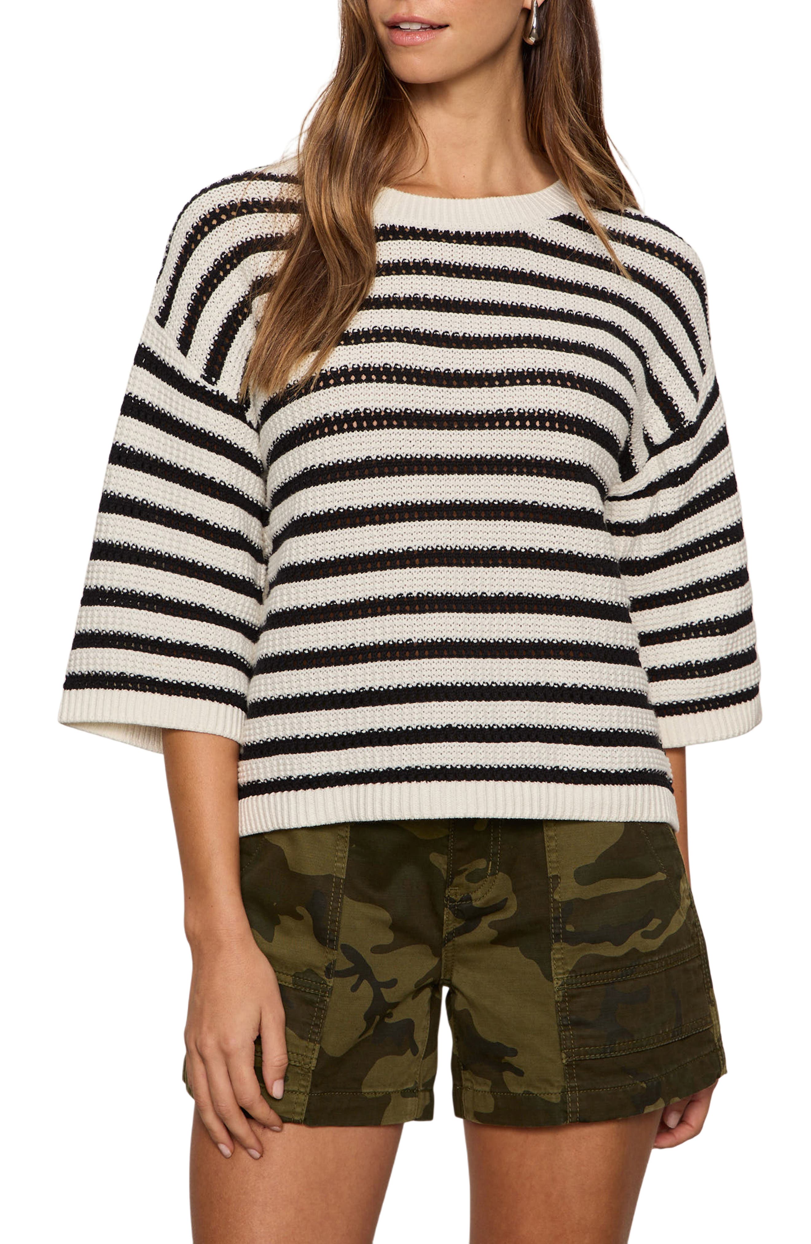 Elle Stripe Crochet Knit Sweater