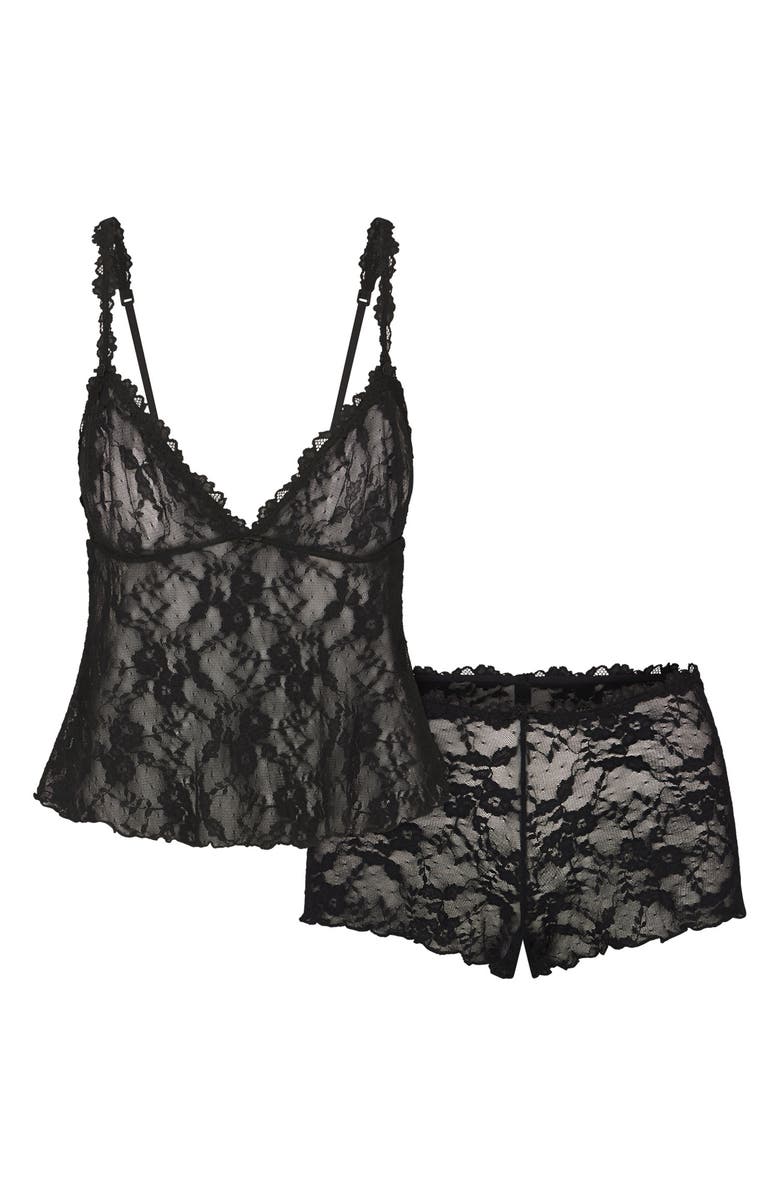 SKIMS Stretch Lace Triangle Camisole & Shorts Set, Alternate, color, Soot