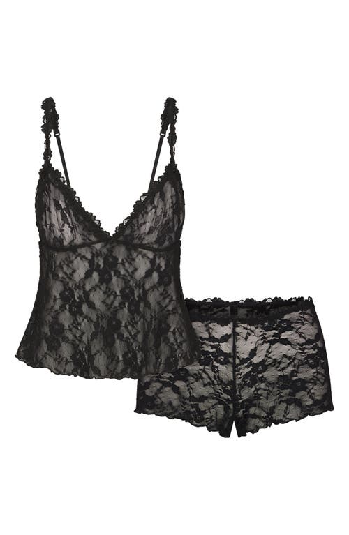 Skims Stretch Lace Triangle Camisole And Shorts Set In Soot
