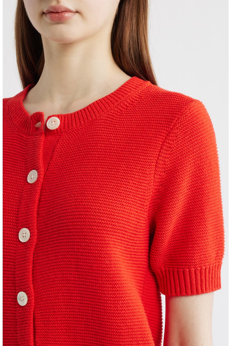 Elle Elbow Sleeve Linen & Cotton Button-Up Sweater, Alternate, color, TOMATO