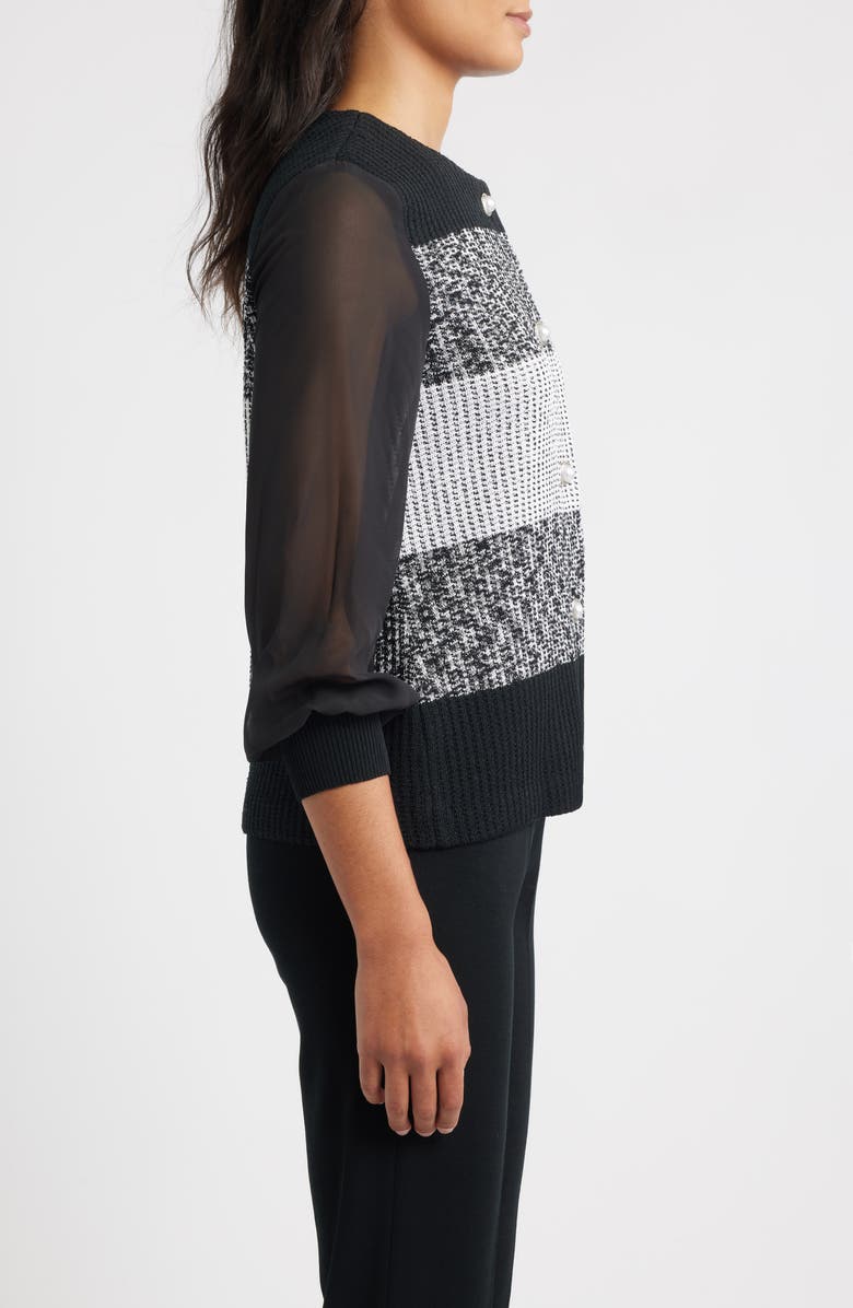 Ming Wang Mixed Media Colorblock Cardigan, Alternate, color, Black/ White
