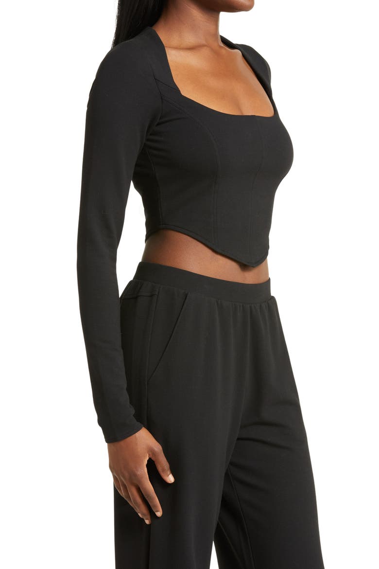 Corset Detail Crop T-Shirt, Alternate, color, BLACK