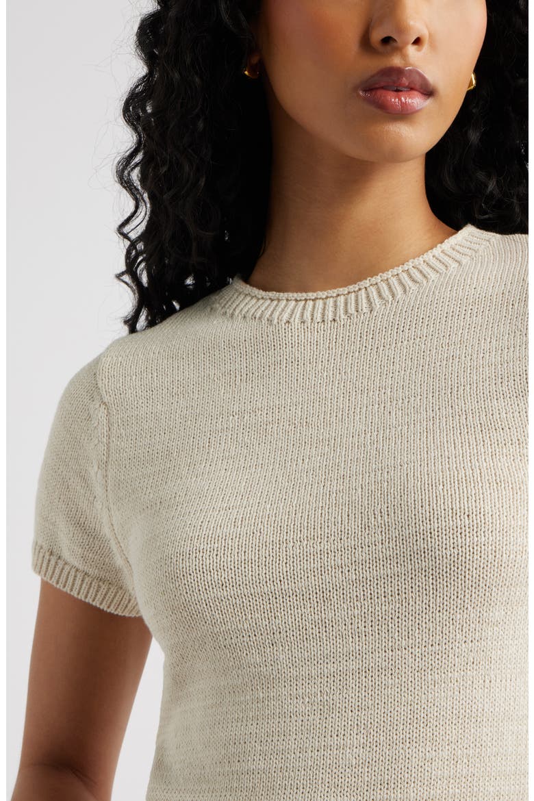 Short Sleeve Cotton Blend Sweater, Alternate, color, IVORY DOVE