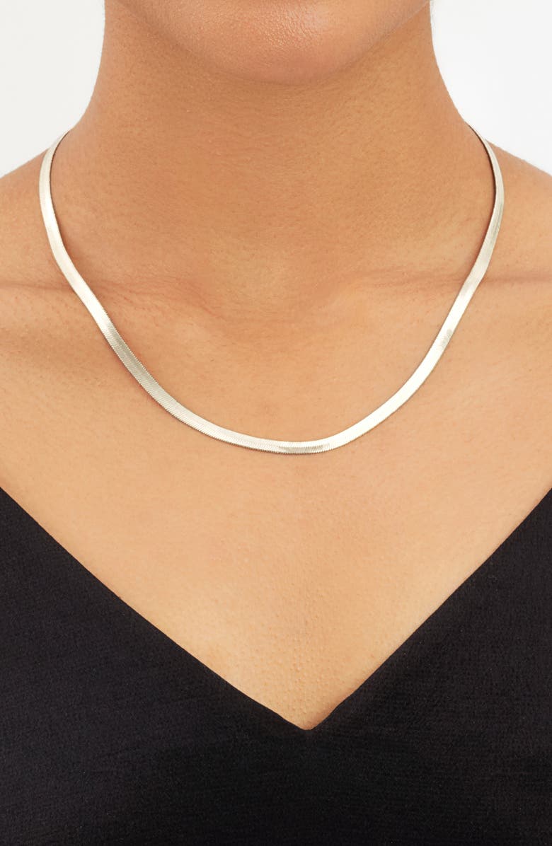 Sterling Forever Herringbone Chain Necklace, Alternate, color, Silver