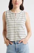 Caslon® Stripe Rib Cotton Blend Button-Up Top