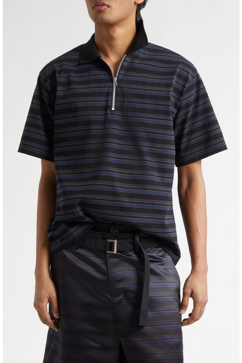 Horizontal Stripe Quarter Zip Polo, Main, color, BLACK/ NAVY