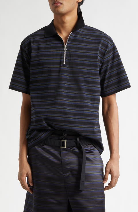 Horizontal Stripe Quarter Zip Polo