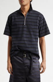 Sacai Horizontal Stripe Quarter Zip Polo