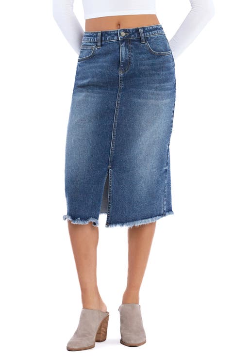 Margo Raw Hem Denim Midi Skirt (Margo Blue)