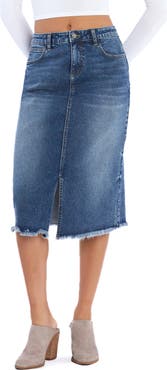 Wash Lab Denim Margo Raw Hem Denim Midi Skirt
