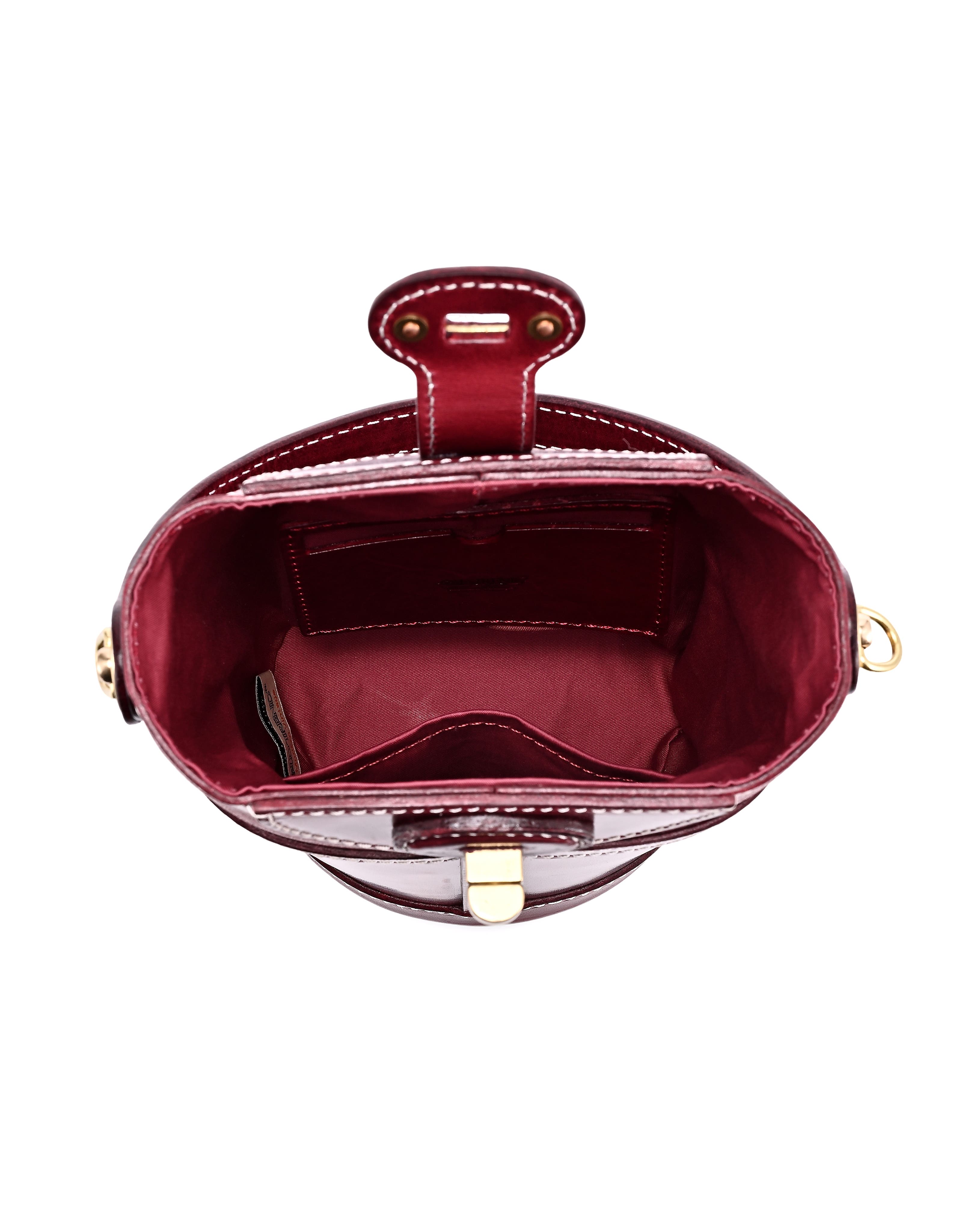 Begonia Genuine Leather Vintage Bucket Crossbody, Alternate, color, Maroon