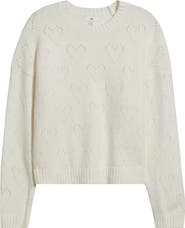 BP. Pointelle Heart Cotton Blend Sweater