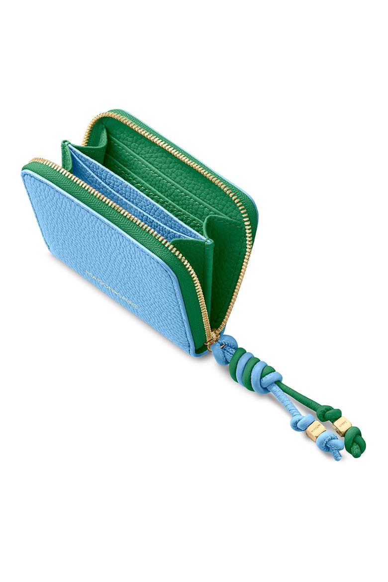 Small Leather Zipped Wallet, Alternate, color, Sky Emerald
