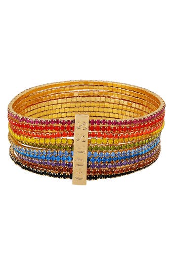 Guess Rainbow Crystal Stretch Bracelet In Multi