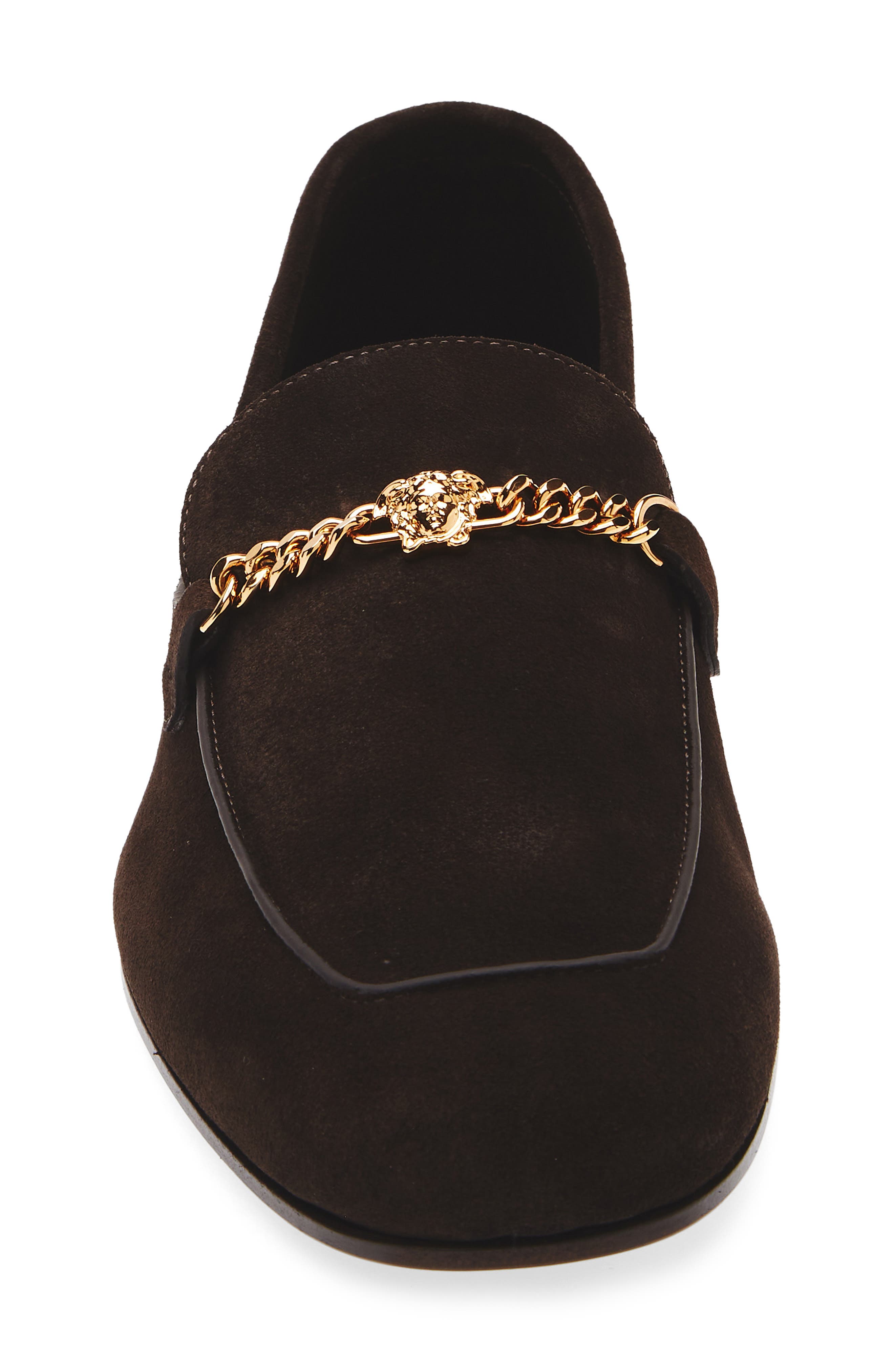 Versace Medusa Chain Suede Loafer, Alternate, color, Ebano-Versace Gold