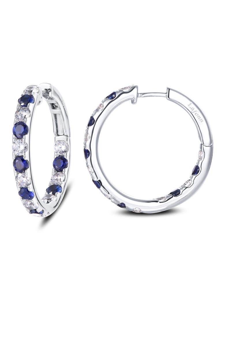 Inside Out Simulated Diamond & Sapphire Hoop Earrings, Main, color, SILVER/ BLUE/ CLEAR